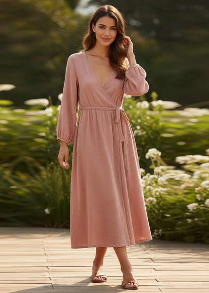 Musselin Kleid Lang Rosa - aus 100% Baumwolle - Ansicht 1