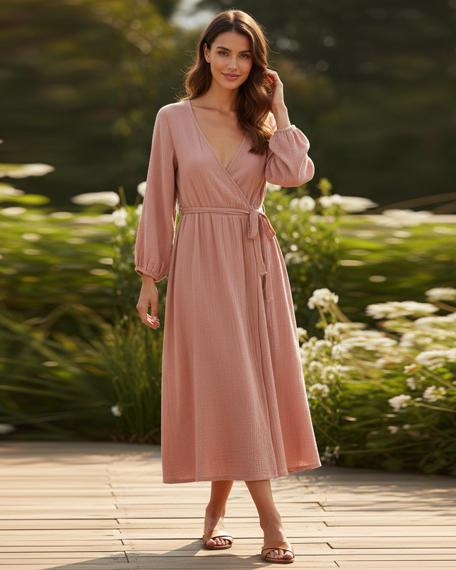 Musselin Kleid Lang Rosa - aus 100% Baumwolle - Ansicht 1