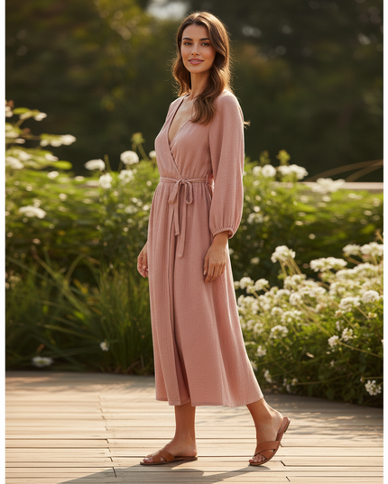 Musselin Kleid Lang Rosa - aus 100% Baumwolle - Ansicht 3