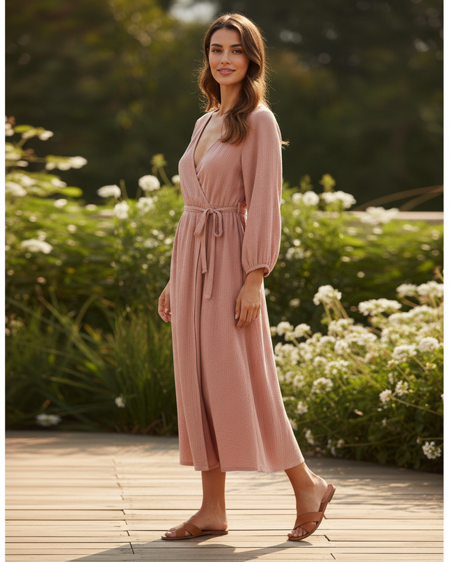 Musselin Kleid Lang Rosa - aus 100% Baumwolle - Ansicht 3