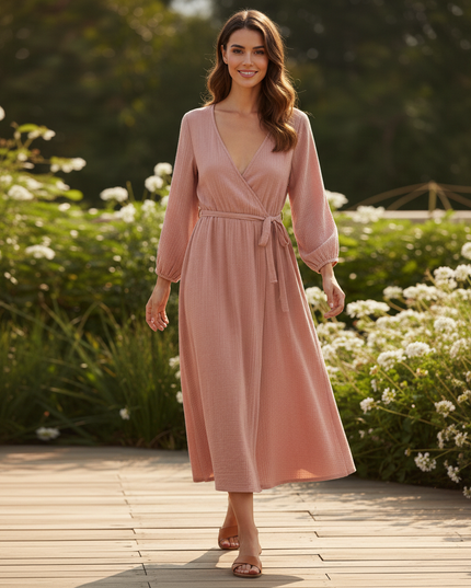 Musselin Kleid Lang Rosa - aus 100% Baumwolle - Ansicht 5