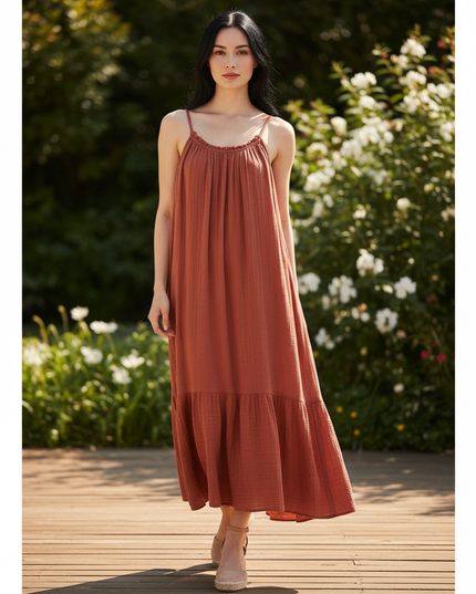 Musselin Kleid Lang Rot - Luftig & Elegant | Musselin Kleid - Ansicht 1