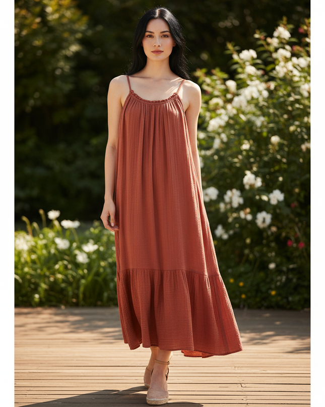 Musselin Kleid Lang Rot - Luftig & Elegant | Musselin Kleid - Ansicht 1