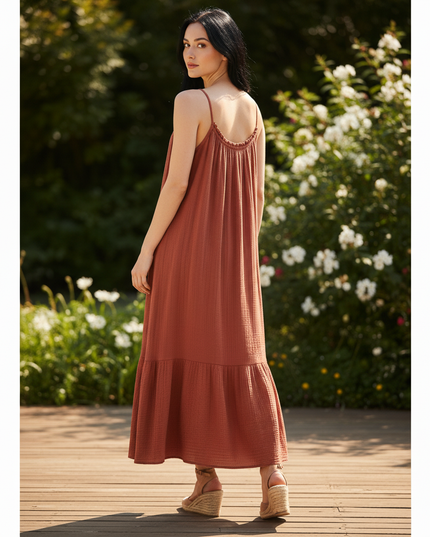 Musselin Kleid Lang Rot - Luftig & Elegant | Musselin Kleid - Ansicht 2
