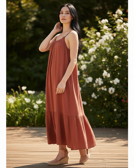 Musselin Kleid Lang Rot - Luftig & Elegant | Musselin Kleid - Ansicht 3