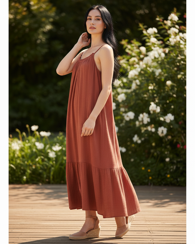 Musselin Kleid Lang Rot - Luftig & Elegant | Musselin Kleid - Ansicht 3