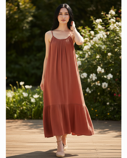 Musselin Kleid Lang Rot - Luftig & Elegant | Musselin Kleid - Ansicht 5