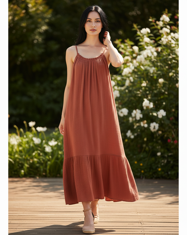 Musselin Kleid Lang Rot - Luftig & Elegant | Musselin Kleid - Ansicht 5