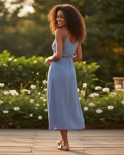 Musselin Kleid Lang Senfgelb - Fliessend & Feminin - Ansicht 2