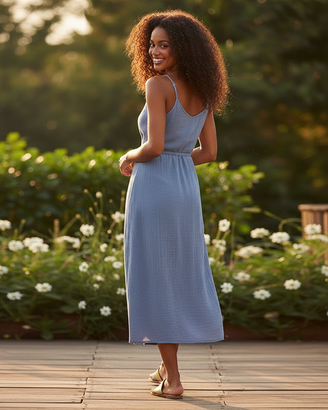 Musselin Kleid Lang Senfgelb - Fliessend & Feminin - Ansicht 2
