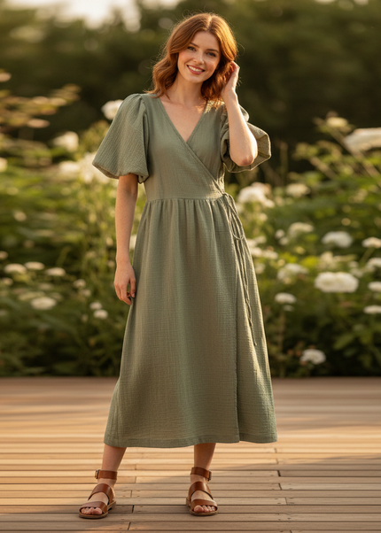 Musselin Kleid Lang Vintage - Luftig & Elegant - Ansicht 1