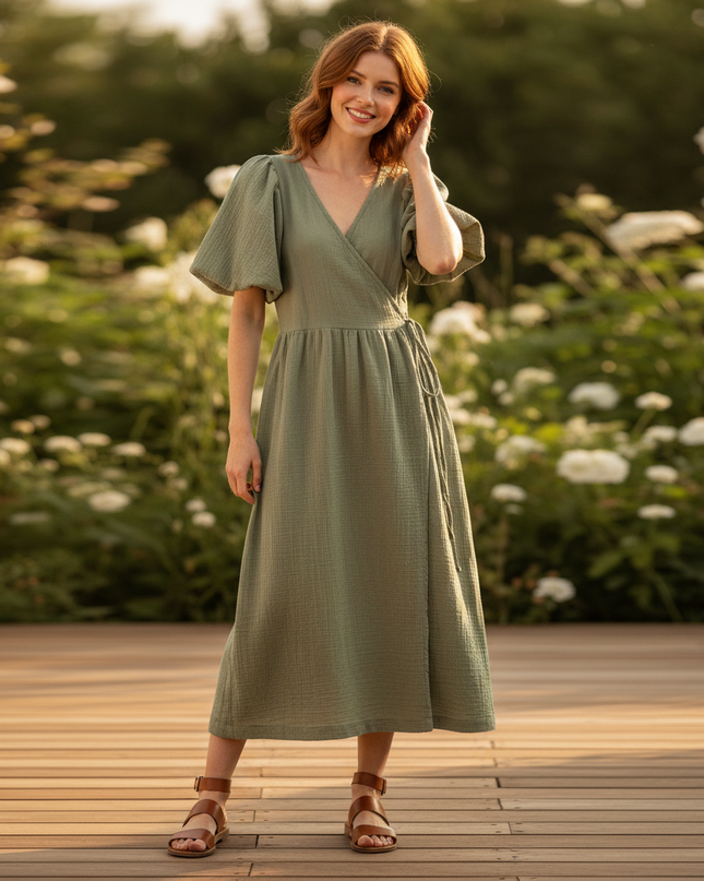 Musselin Kleid Lang Vintage - Luftig & Elegant - Ansicht 1