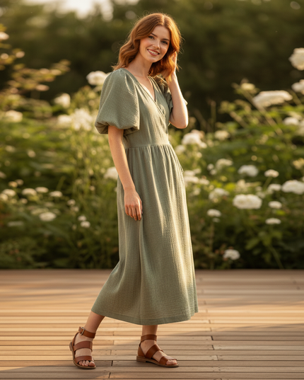 Musselin Kleid Lang Vintage - Luftig & Elegant - Ansicht 3