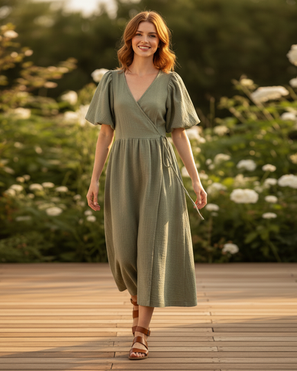 Musselin Kleid Lang Vintage - Luftig & Elegant - Ansicht 5