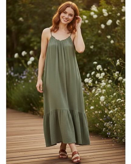 Musselin Kleid Lang Wickel - Elegantes Sommerkleid - Ansicht 1