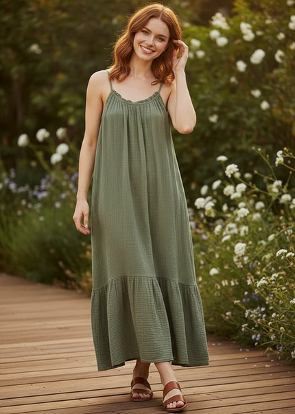 Musselin Kleid Lang Wickel - Elegantes Sommerkleid - Ansicht 1