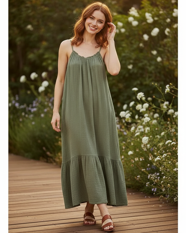 Musselin Kleid Lang Wickel - Elegantes Sommerkleid - Ansicht 1