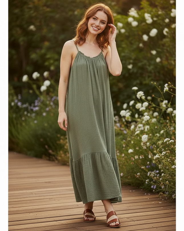 Musselin Kleid Lang Wickel - Elegantes Sommerkleid - Ansicht 3