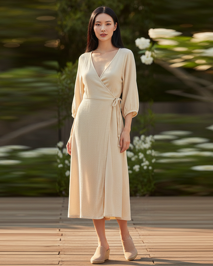 Musselin Kleid Langarm Damen - Sommerkleid Baumwolle - Ansicht 1