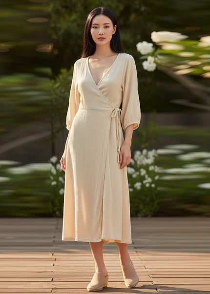 Musselin Kleid Langarm Damen - Sommerkleid Baumwolle - Ansicht 1
