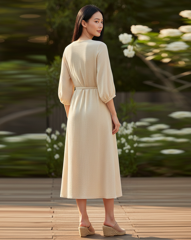 Musselin Kleid Langarm Damen - Sommerkleid Baumwolle - Ansicht 2