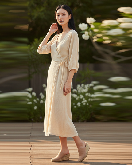 Musselin Kleid Langarm Damen - Sommerkleid Baumwolle - Ansicht 3