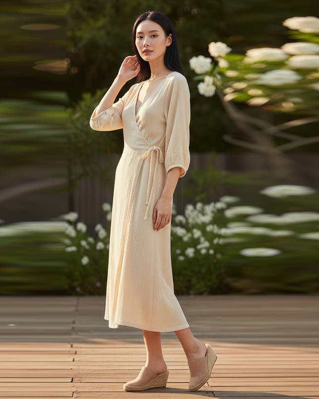 Musselin Kleid Langarm Damen - Sommerkleid Baumwolle - Ansicht 3