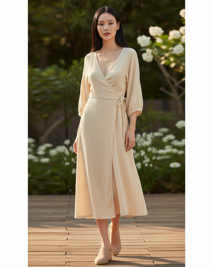 Musselin Kleid Langarm Damen - Sommerkleid Baumwolle - Ansicht 5