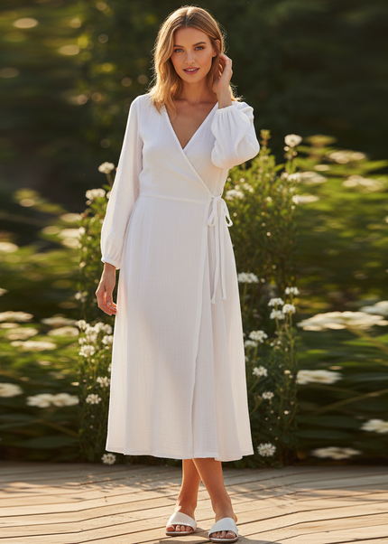 Musselin Kleid Langarm - Elegantes Sommerkleid - Ansicht 1