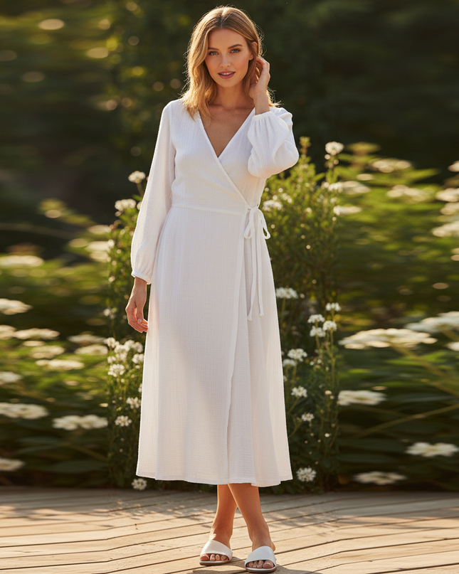 Musselin Kleid Langarm - Elegantes Sommerkleid - Ansicht 1