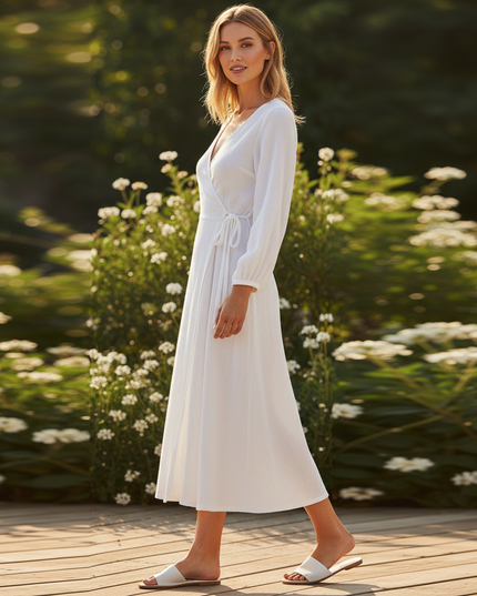 Musselin Kleid Langarm - Elegantes Sommerkleid - Ansicht 3