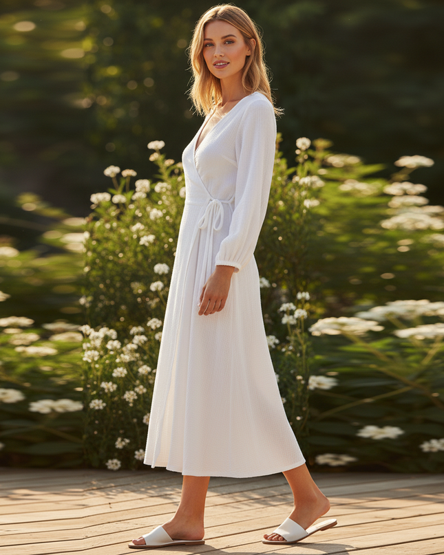 Musselin Kleid Langarm - Elegantes Sommerkleid - Ansicht 3