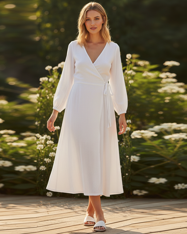 Musselin Kleid Langarm - Elegantes Sommerkleid - Ansicht 5