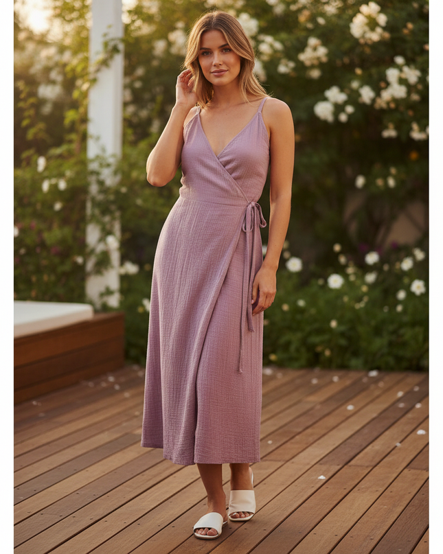 Musselin Kleid Lila Elegant Lang | Musselin Kleid - Ansicht 1
