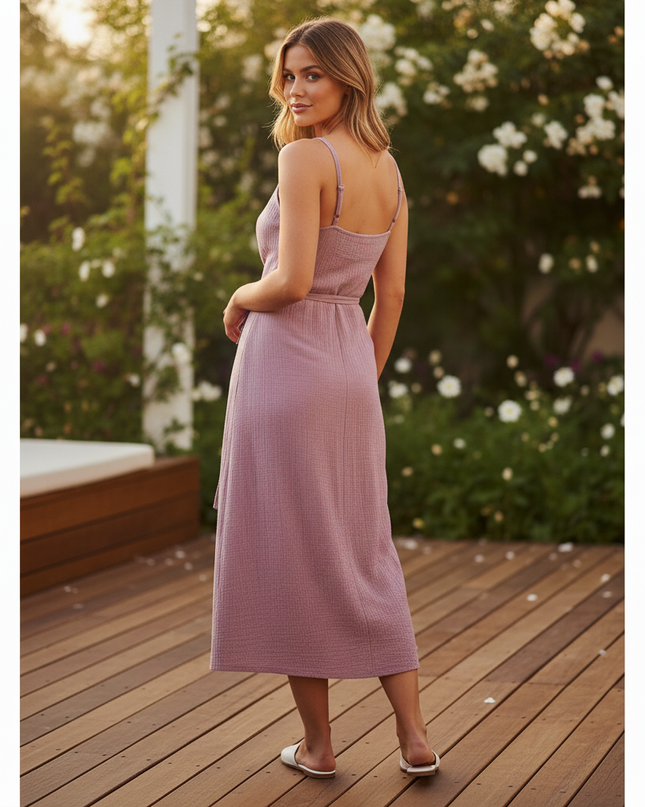 Musselin Kleid Lila Elegant Lang | Musselin Kleid - Ansicht 2