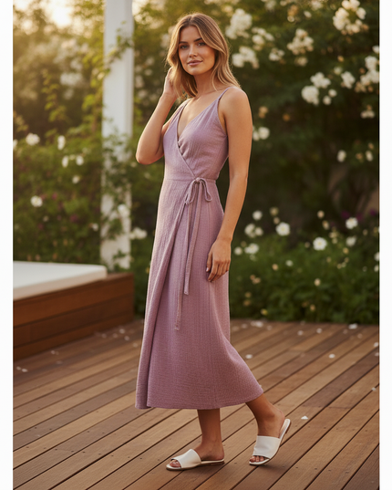 Musselin Kleid Lila Elegant Lang | Musselin Kleid - Ansicht 3