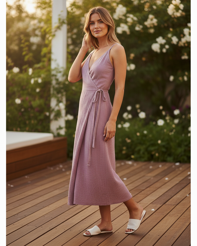 Musselin Kleid Lila Elegant Lang | Musselin Kleid - Ansicht 3