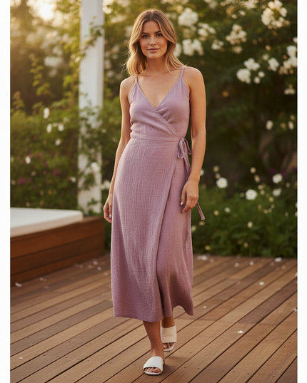 Musselin Kleid Lila Elegant Lang | Musselin Kleid - Ansicht 5