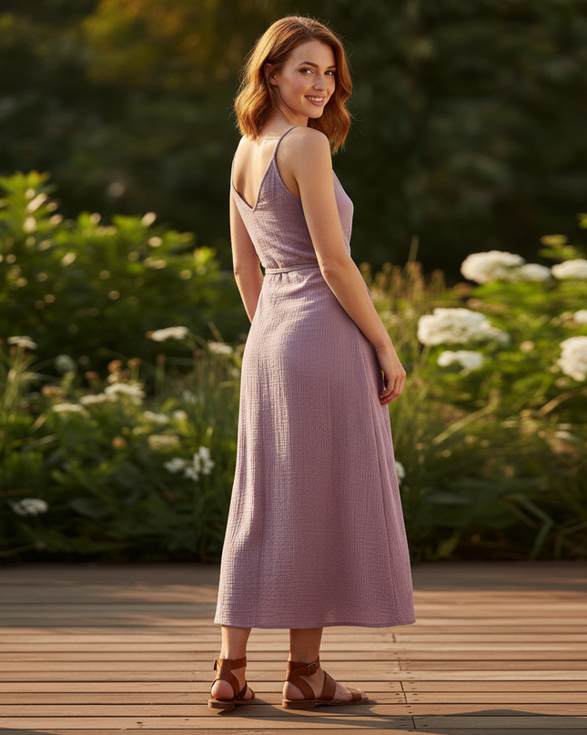 Musselin Kleid Lila Lang 3 - Elegantes Sommerkleid - Ansicht 2