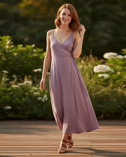 Musselin Kleid Lila Lang 3 - Elegantes Sommerkleid - Ansicht 5