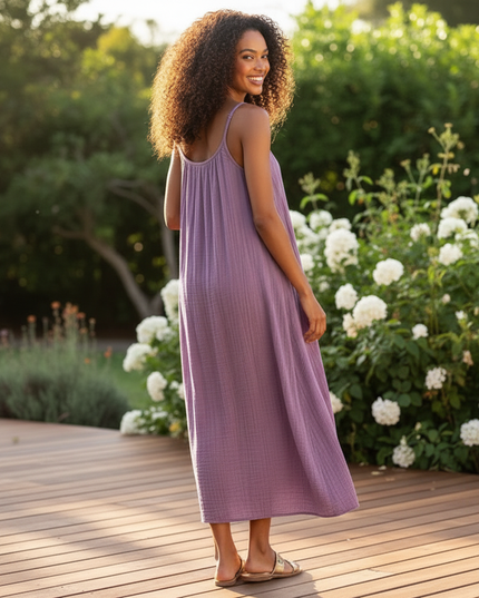Musselin Kleid Lila Luftig Lang | Musselin Kleid - Ansicht 2