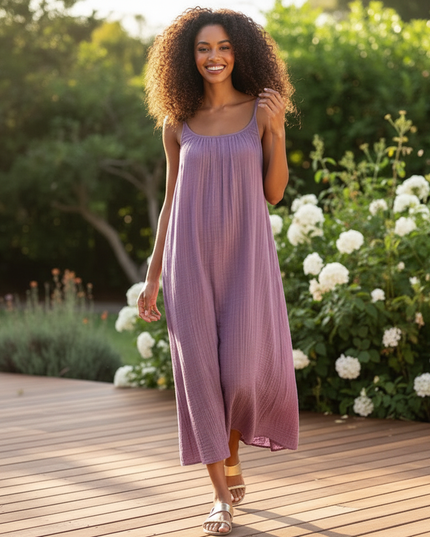 Musselin Kleid Lila Luftig Lang | Musselin Kleid - Ansicht 5
