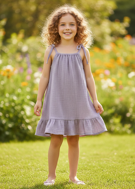 Musselin Kleid Maedchen 128 - Lavendel Sarafan - Ansicht 1