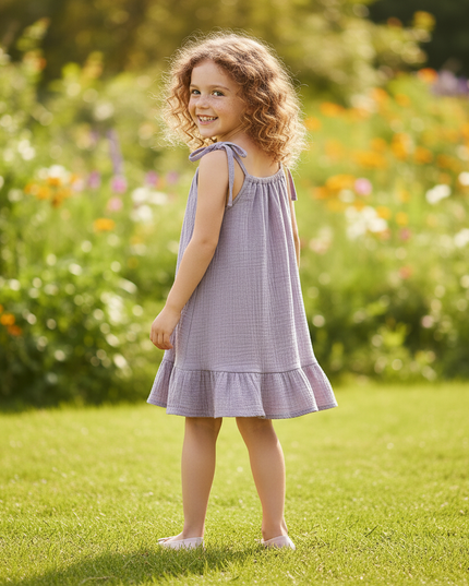 Musselin Kleid Maedchen 128 - Lavendel Sarafan - Ansicht 2