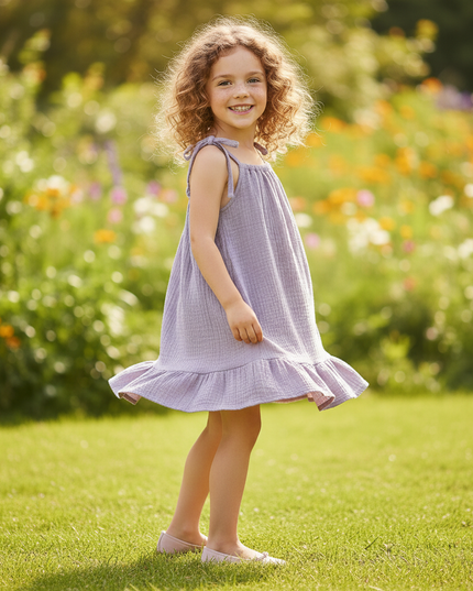 Musselin Kleid Maedchen 128 - Lavendel Sarafan - Ansicht 3