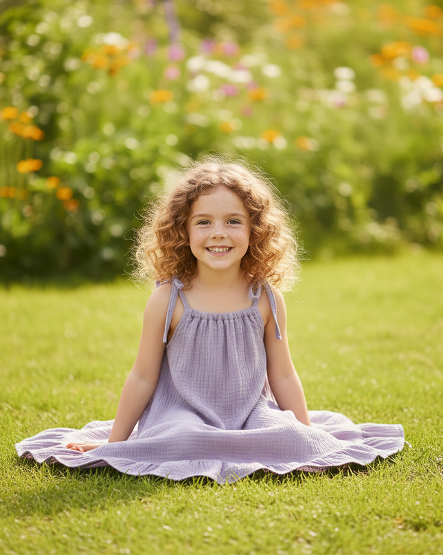Musselin Kleid Maedchen 128 - Lavendel Sarafan - Ansicht 5