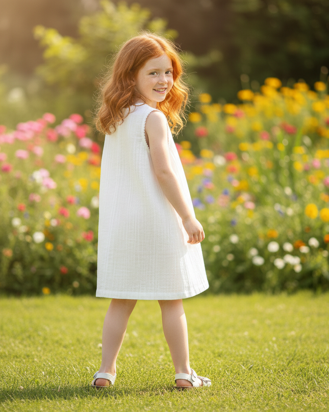 Musselin Kleid Maedchen Bestickt - Weiss Stickerei - Ansicht 2