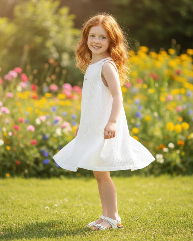 Musselin Kleid Maedchen Bestickt - Weiss Stickerei - Ansicht 3