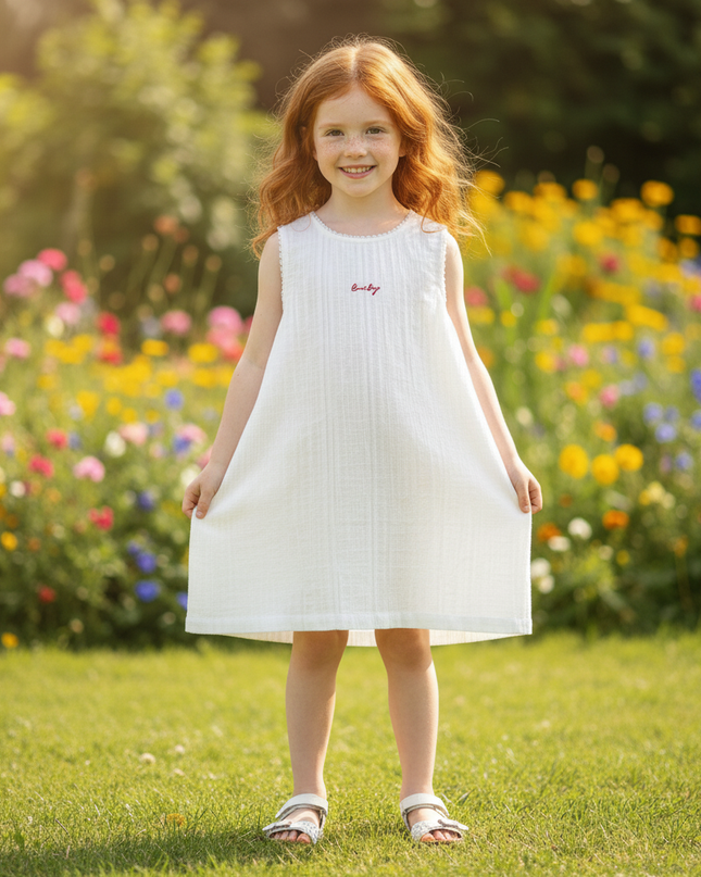 Musselin Kleid Maedchen Bestickt - Weiss Stickerei - Ansicht 4