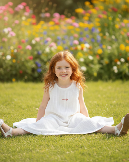 Musselin Kleid Maedchen Bestickt - Weiss Stickerei - Ansicht 5